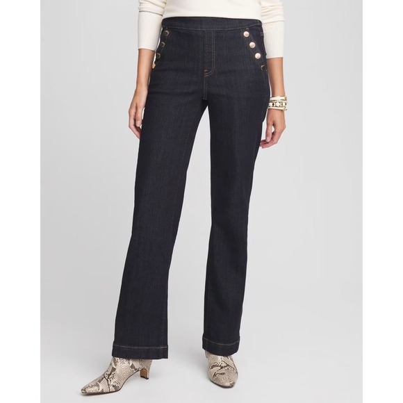 Chico's Denim - Chico's Dark Indigo Flare Wide Leg Jeans with Button Detail